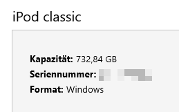 iPod classic mit 800GB unter iTunes