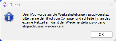 Meldung beim iPod U2 Edition zurücksetzen