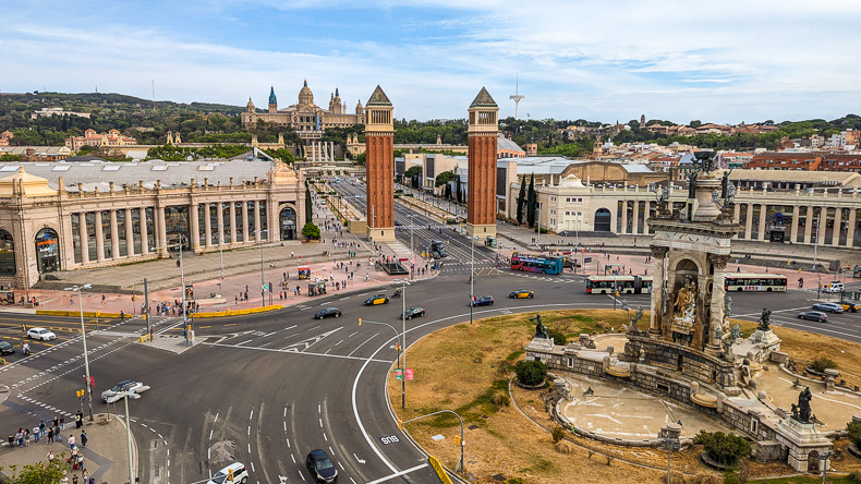 Blick von der Arena auf den Plaça d'Espanya