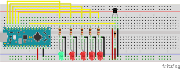 Fritzing Schaltplan Temperaturmessung mit LED Indikatoren